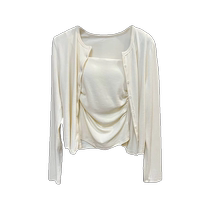 French ice silk knitted sun protection cardigan for women in summer thin shawl with suspender skirt and elegant blouse top