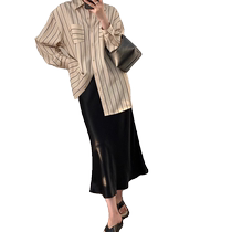 Acetate satin high-end gilt skirt for women summer petite 150 drape fishtail skirt mid-length skirt