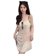 Pajamas with breast pads for women summer 2024 new sexy modal lace suspender nightgown home clothes can be worn outside