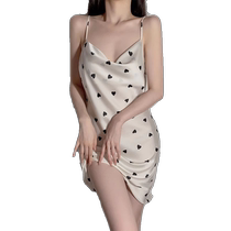 Ice silk V-neck suspender nightgown for women summer 2024 new high-end pure lust style dress home wear