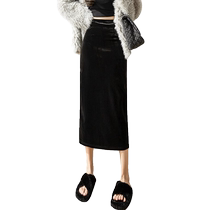 Black gold velvet skirt for women in autumn and winter new style high waist drape hip skirt covering the crotch and slimming mid-length skirt