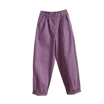 Japanese style purple cotton and linen casual pants womens summer cropped pants pear-shaped slim petite pants harem carrot pants