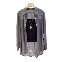 Ice silk shirt sun protection jacket womens summer thin outer suspender skirt fashionable and versatile pearlescent sand sun protection shirt