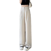 Black suit wide-leg pants for women summer ice silk cotton and linen sun protection pants drape straight floor-length pants high-waisted linen pants
