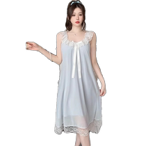 Womens Summer 2024 New Sexy Mesh Princess Style Nightgown with Padded Suspenders Can Be Weared Outside Home Clothes