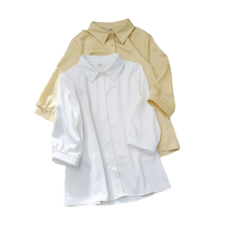 White chiffon shirt for women spring and autumn new style temperament satin three-quarter sleeve shirt lapel professional commuting short-sleeved top