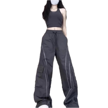 American quick-drying overalls for women summer new loose floor-length casual pants with drawstrings trendy hot girl sports wide-leg pants