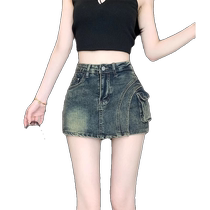 American retro denim shorts womens culottes summer 2024 new high-waist elastic slimming ultra-short hot pants culottes