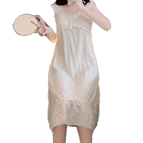 Womens Summer Pure Cotton Thin Summer Pajamas with Breast Pads and Suspenders 2024 New Sexy Apricot Womens Large Size Summer Pajamas