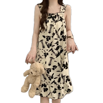 One-piece pajamas with breast pads for women summer 2024 new suspender nightgown summer cotton gauze home clothes can be worn outside