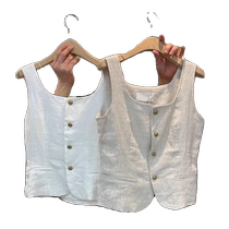 Xiaoxiangfeng cotton and linen sleeveless vest for women summer new French old money style short white linen vest