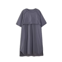 Ice silk nightgown with chest pad for women summer modal large size pajamas summer thin simple short-sleeved maternity home clothes