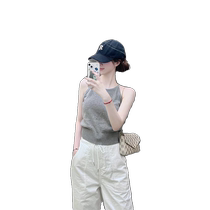 Gray knitted halterneck camisole womens design niche shoulder-shoulder short off-shoulder top sports style vest