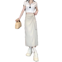 Suit skirt womens summer new style small high-waisted temperament hip-covering skirt irregular covering crotch slit one-step skirt