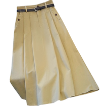 Light Khaki Denim Skirt Womens Summer Thin High-waisted Slim Style High-end Style Commuting A-Line Umbrella Skirt