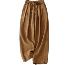 Cotton and linen wide-leg pants for women new summer high-waist slim casual pants linen womens pants elastic waist loose straight pants
