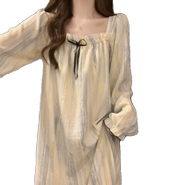 Pajamas with breast pads for women spring and autumn long-sleeved pajamas woven cotton 2024 new anti-bump home clothes can be worn outside