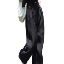 Lyocell Tencel wide leg pants for women summer black pants high waist loose suit ice silk pants for women casual straight pants