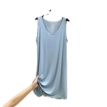 Modal V-neck flying nightgown womens summer loose vest dress solid color home skirt large size can be worn outside the dress