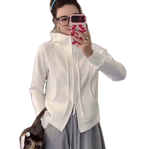 European station hooded sweatshirt jacket for women spring and autumn new style fashionable design loose sports double zipper cardigan