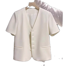 Fashionable light luxury high-end short-sleeved suit jacket for women summer new off-white temperament versatile top for commuting