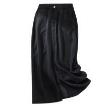 Black high-waist slit denim skirt for women summer thin pear-shaped figure covering the crotch and slimming mid-length a-line skirt