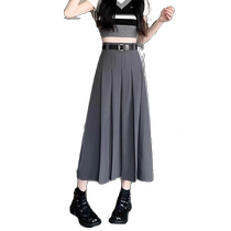 Gray skirt for women summer new high-waisted slim A-line skirt casual and versatile mid-length high-end pleated skirt