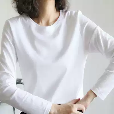 White mercerized cotton long sleeve T-shirt female 2021 new spring and autumn solid color interior dress