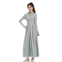 Ice silk black slim long sun protection clothing plus size womens summer new anti-UV slimming waist dress