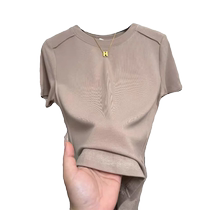 Fishbone right shoulder short-sleeved T-shirt for women in summer thin style with wide-leg jeans stylish shirt versatile slimming top