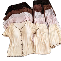 Pajamas with breast pads for women summer short-sleeved cardigan high-end thin pure lust modal home wear three-piece suit