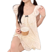 Xiao Fei Sleeve Princess Style Suspender Pajamas for Women Summer Thin Lace Cute Girls Student Home Clothes Set
