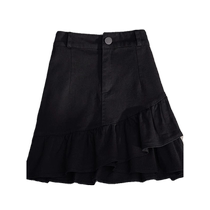 Irregular ruffled denim skirt for women summer new high-waist slim A-line skirt casual versatile short skirt