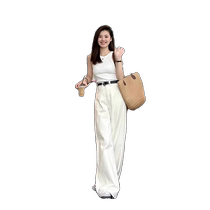White wide-leg jeans for women spring and autumn new style high-waisted straight-leg loose and drapey simple light-colored floor-length trousers