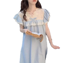 Cotton pajamas with breast pads for women summer sweet princess style 2024 loose pajamas home clothes pregnant women can wear outside
