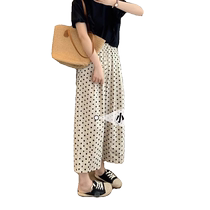 Cotton and linen wide-leg pants for women summer new style slim tall cropped pants high-waisted polka-dot pants loose casual pants