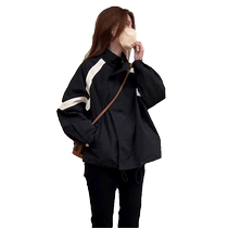 European fashionable contrasting color stand-up collar jacket for women spring and autumn new loose casual versatile windbreaker baseball uniform