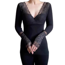 V-neck thermal underwear womens autumn and winter lace tight body cotton sweater constant temperature heating thin low-neck autumn clothes and autumn pants