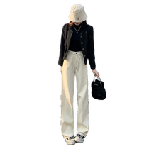 White jeans for women spring and autumn high-waisted straight-leg loose drapey velvet trousers for small people floor-length trousers wide-leg trousers