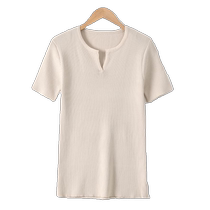 White sweetheart neck short-sleeved t-shirt for women in summer thin ice silk sweater slim fit with skirt v-neck top