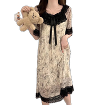 Modal padded nightgown for women summer short-sleeved mesh sweet princess 2024 new summer ice silk pajamas