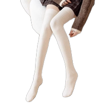 Knitted cotton hemp calf socks for women in spring and autumn mid-calf socks oatmeal-colored over-the-knee socks medium-thick slightly pressure slimming long socks