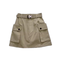 Workwear skirt womens new summer design pocket high-waisted A-line skirt American retro hip-hugging short skirt