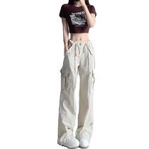 American white overalls for women summer straight high-waisted new style pants loose slightly fat slimming casual wide-leg pants