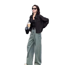 French style sun protection shirt for women summer thin polo collar black shirt short top slightly see-through cardigan