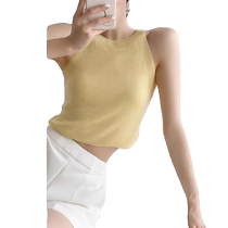 Mint Mambo ~ Green halterneck knitted camisole for women age-reducing girlish style short waistcoat sleeveless top