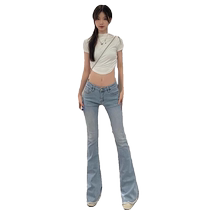 Low-waist micro-flare jeans for women spring and summer 2024 new elastic slimming slim light blue horse hoof trousers