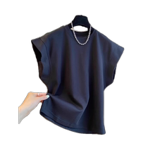 Dark gray short-sleeved T-shirt for women 2024 summer new style slightly fat MM loose and slim round neck flying sleeve top