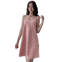 Pink suspender nightgown for women summer pure cotton sleeveless pajamas 2024 new sweet girl home wear thin short skirt