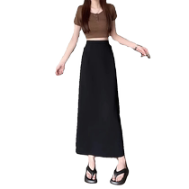 Black suit skirt for women summer new style high waist slit A-line skirt temperament casual mid-length hip-covering long skirt